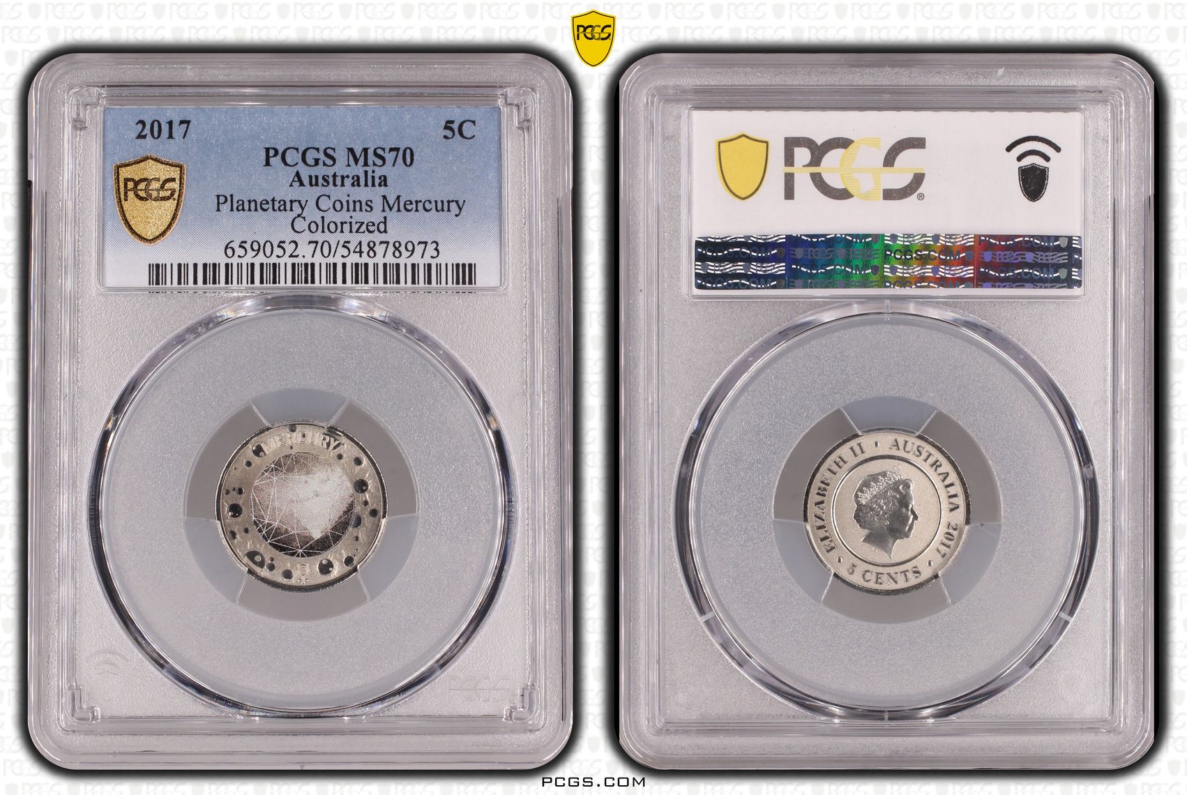 Planetary Coins Mercury Colorized, Five Cent, 2017, PCGS MS70