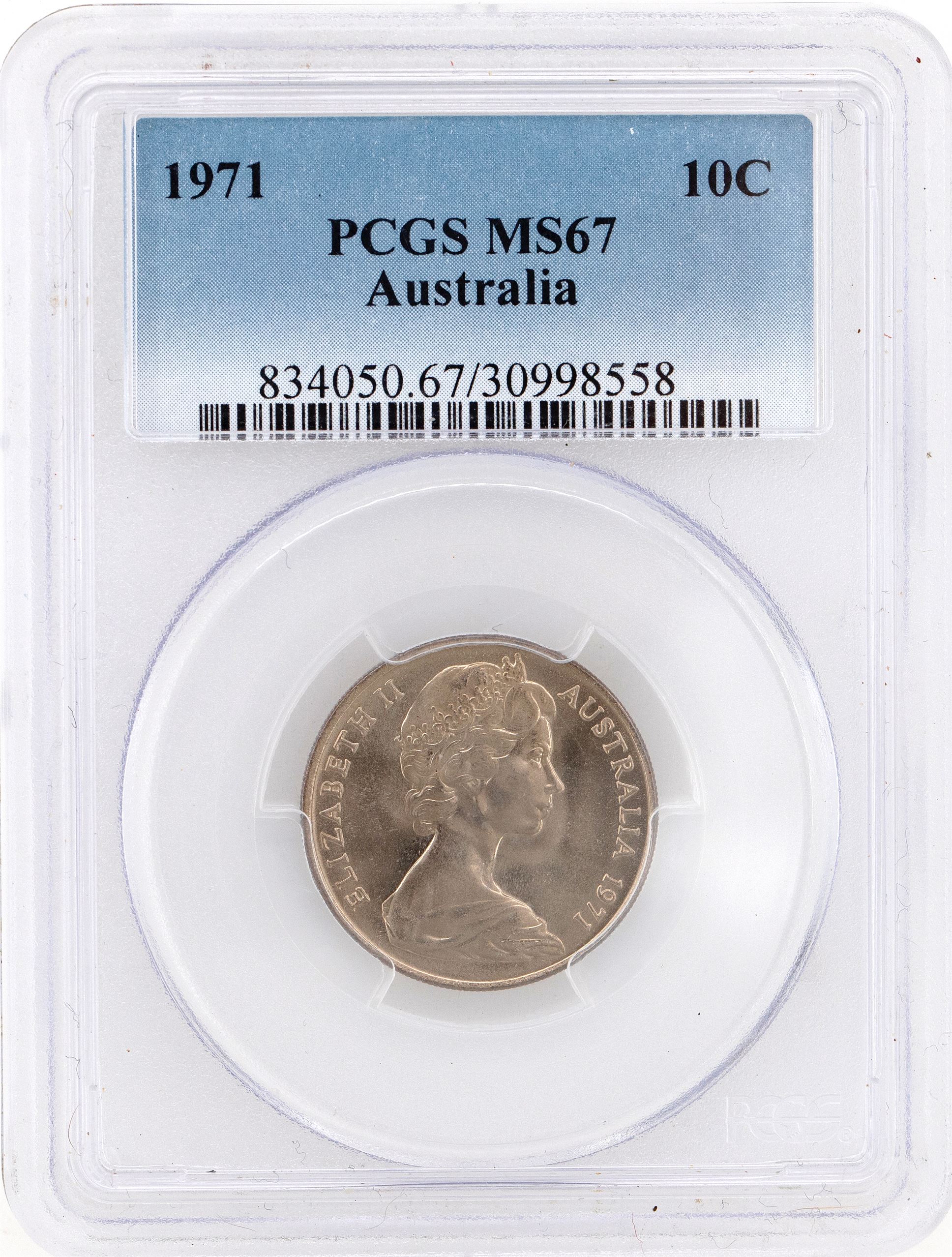 1971 Australia Ten Cent, 10c PCGS - MS67 -558