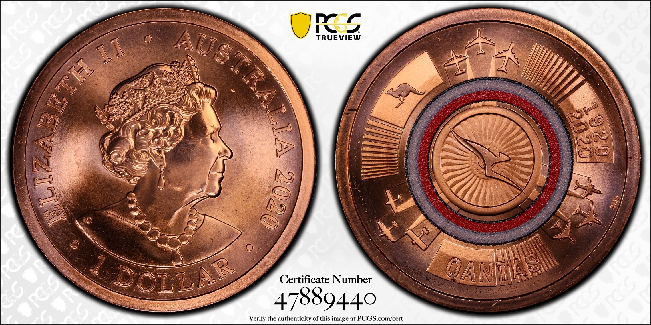 473 · Qantas Centenary 1920-2020, One Dollar, 2020, PCGS MS68RD