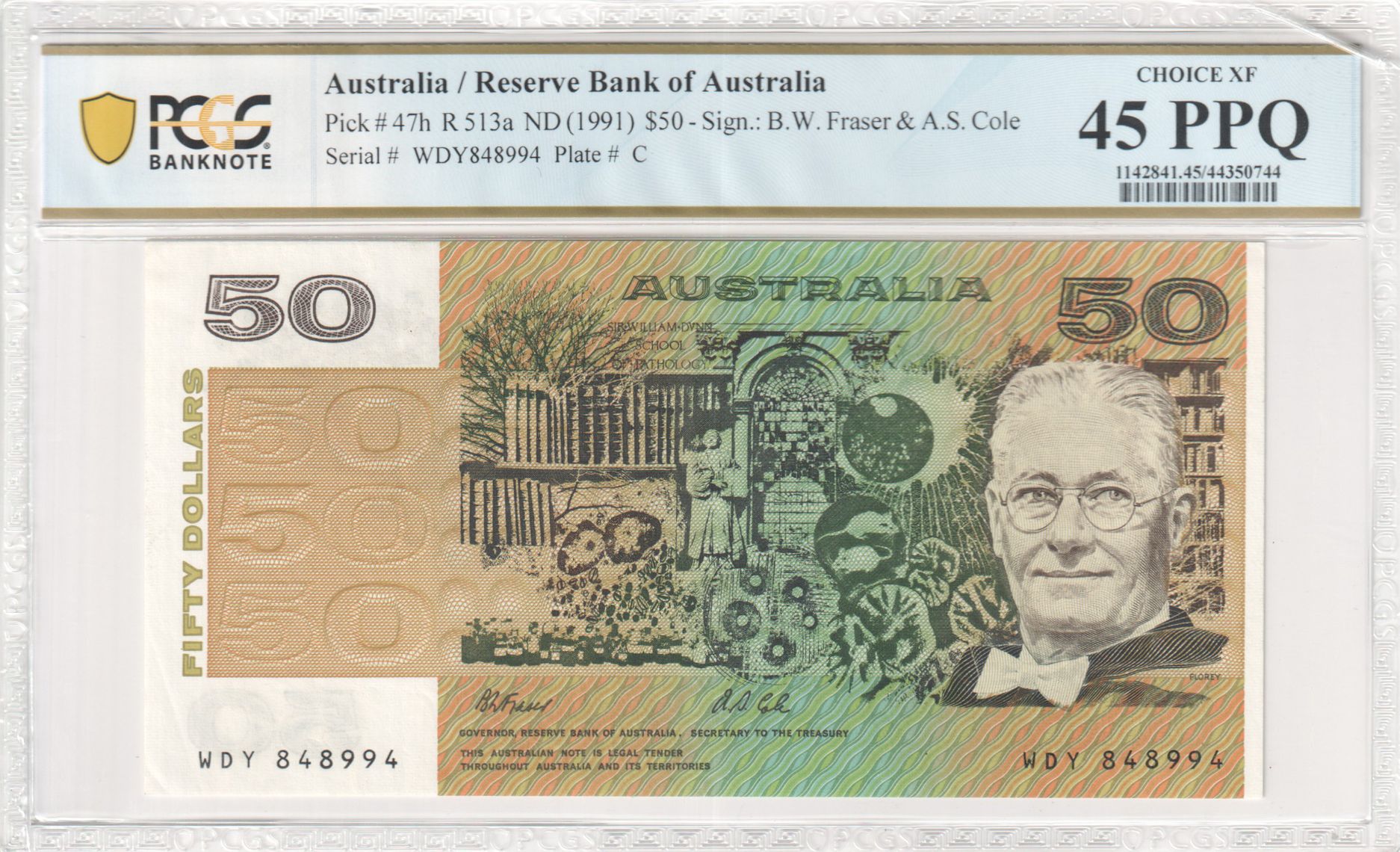 117 · R. 513a, RBA, Sign.: B.W. Fraser & A.S. Cole, Fifty Dollar, ND (1991), PCGS - Choice XF 45 PPQ