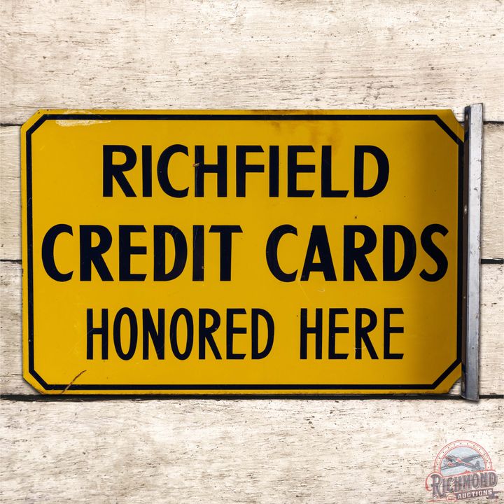 Richfield Credit Cards Honored Here Double Sided Tin Flange Sign