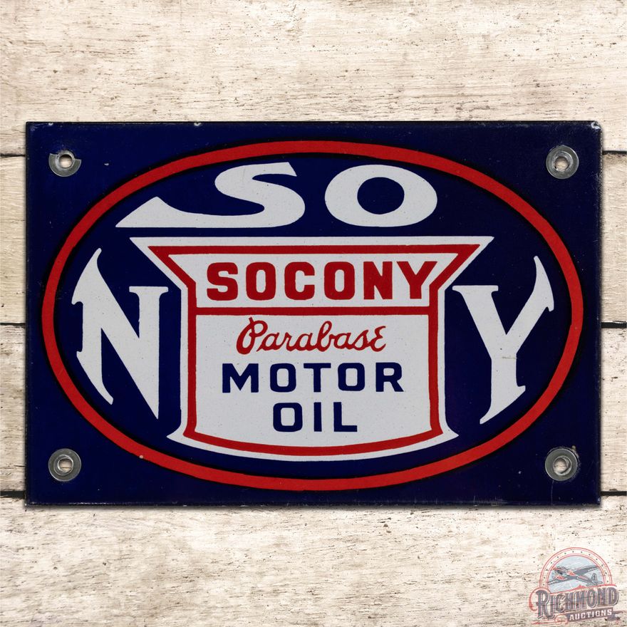 Socony Parabase Motor Oil Single Sided Porcelain Sign w/ Logo