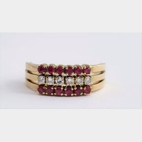 0.900 CTS DIAMONDS AND RUBIES COLOUR I/J CLARITY VS/SI IN 14CT YELLOW GOLD RING - 51543/22