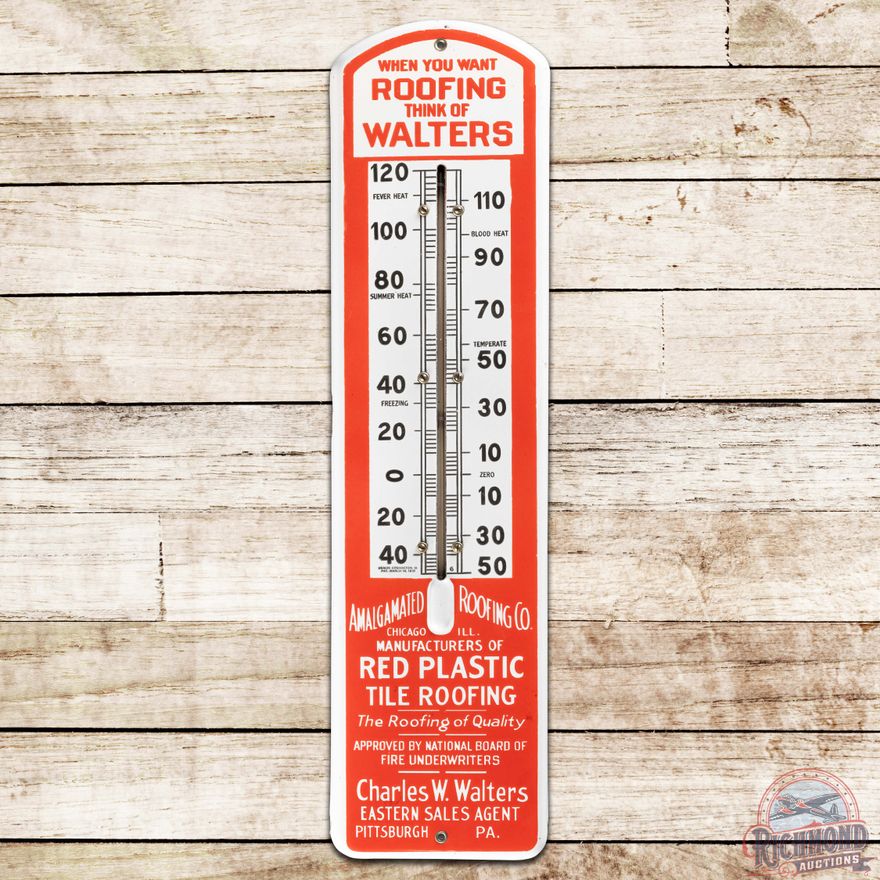 Walters Roofing SS Porcelain Thermometer Sign Pittsburgh PA