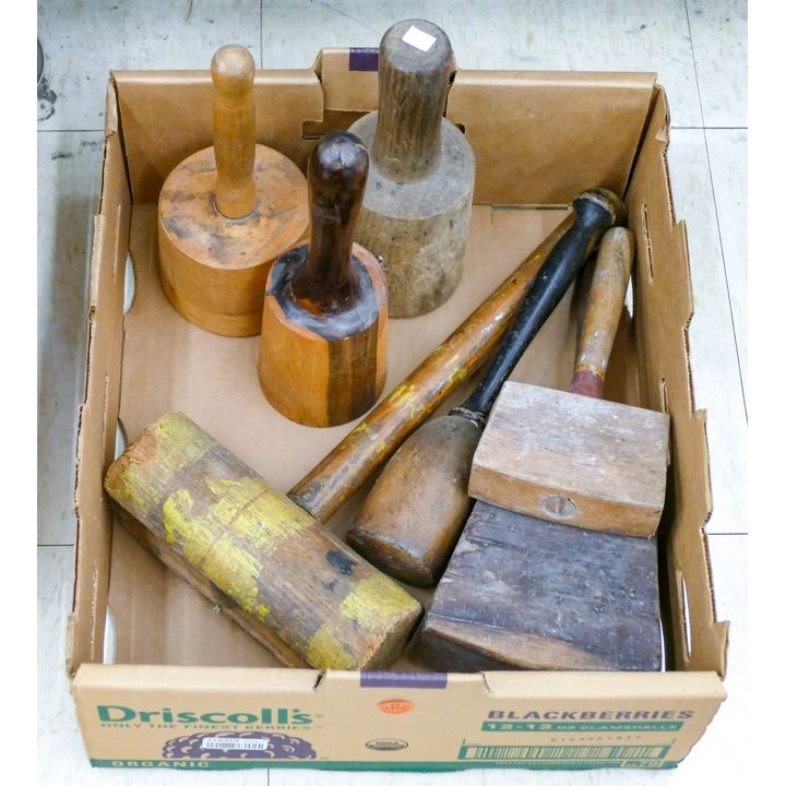 Box 7pc Old Wood Mallets etc.