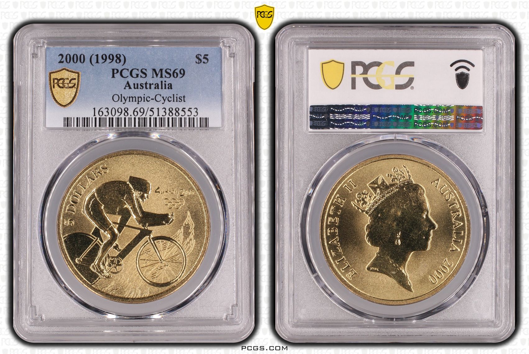 Olympic-Cyclist, POP 9/0, Five Dollar, 2000, PCGS MS69