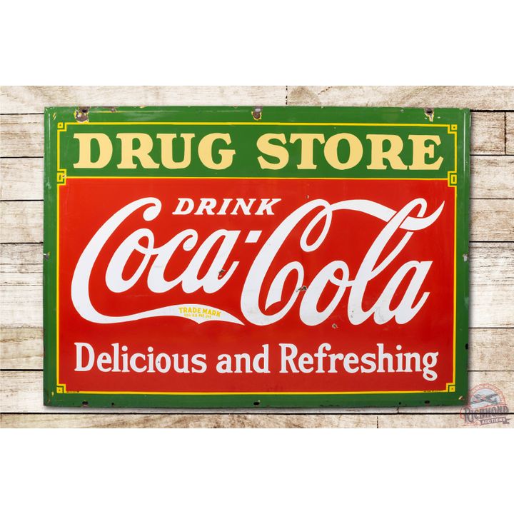 1934 5' Drink Coca-Cola "Drug Store" Porcelain Sign TAC 8