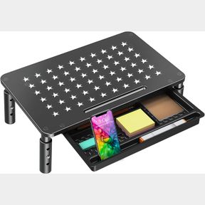 ZIMILAR MONITOR STAND RISER WITH DRAWER - 3 HEIGHT ADJUSTABLE MONITOR STAND WITH UNIQUE STAR MESH, METAL MONITOR RISER FOR COMPUTE
