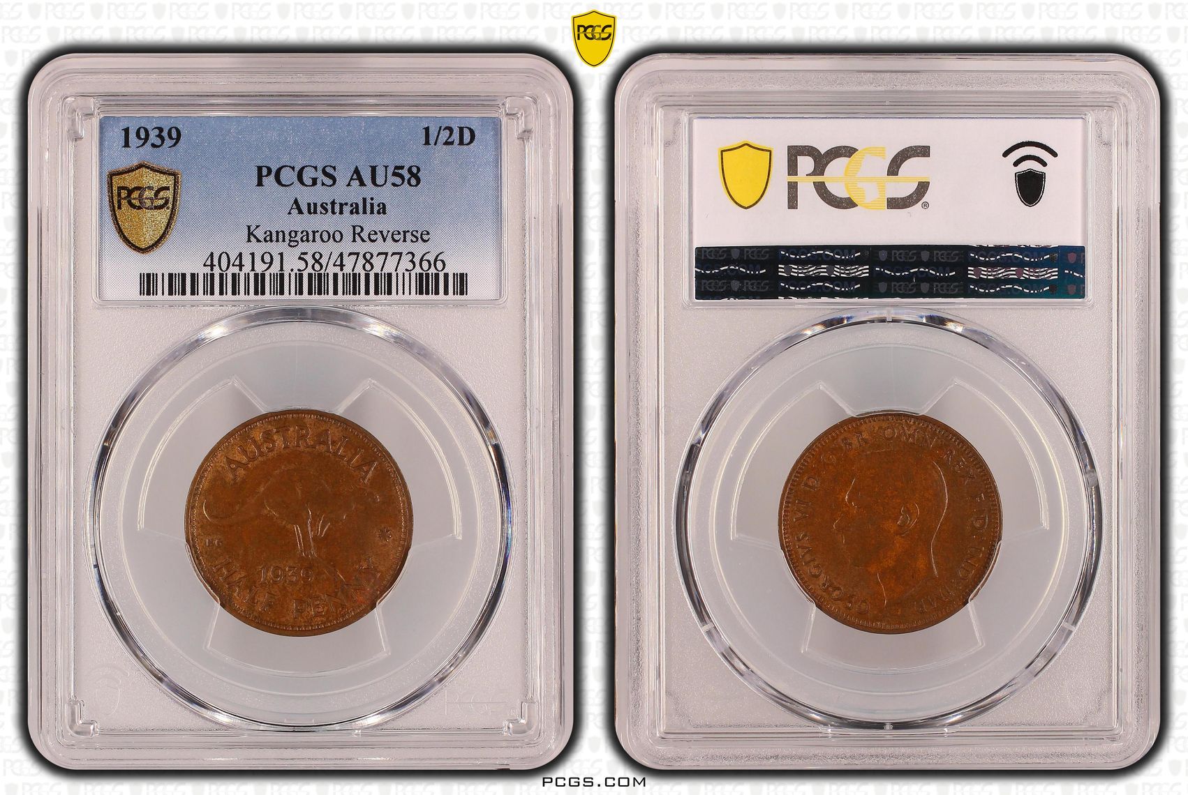 George VI, Kangaroo Reverse, Halfpenny, 1939, PCGS AU58BN
