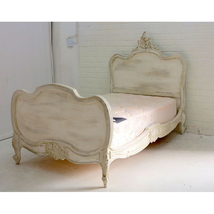 FRENCH PAINTED THREE-QUARTER BEDESTEAD AND MATTRESS