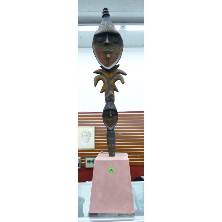 Sepik River Native Painted Wood Totem on Stand 42''