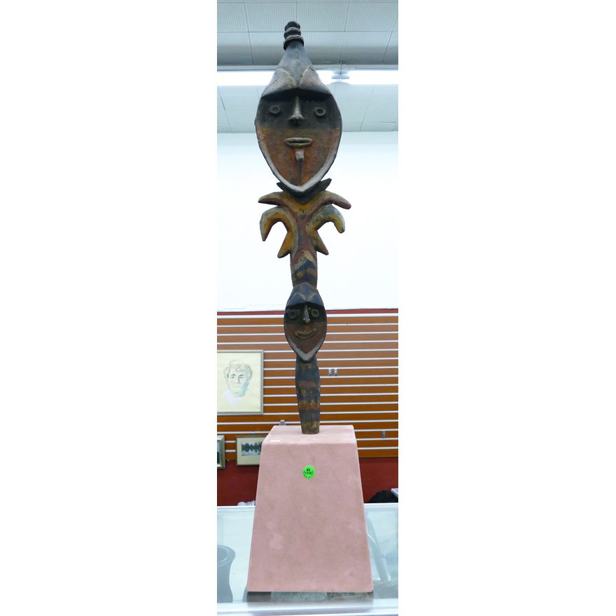 Sepik River Native Painted Wood Totem on Stand 42''