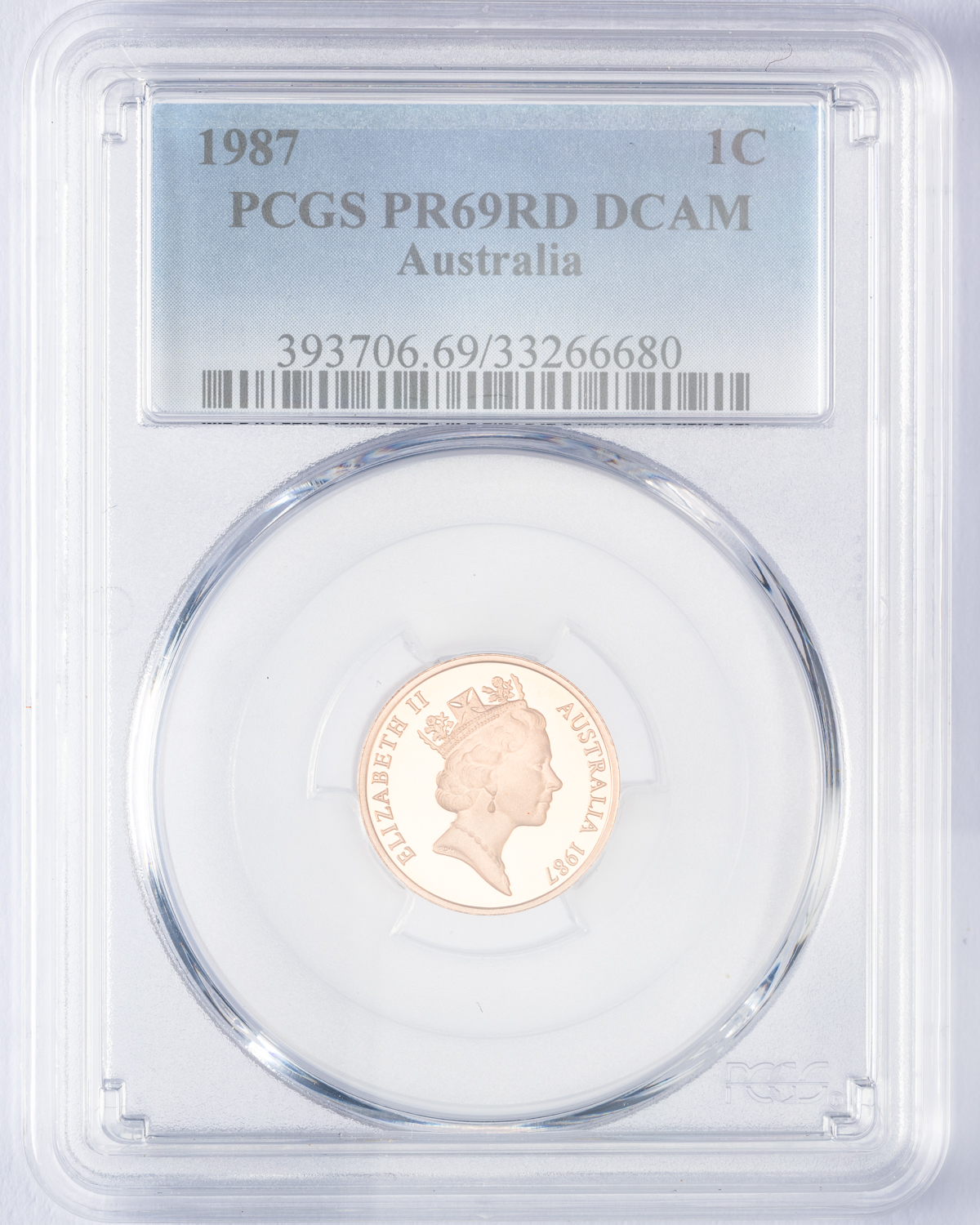 Elizabeth II, One Cent, 1987, PCGS PR69DCAM