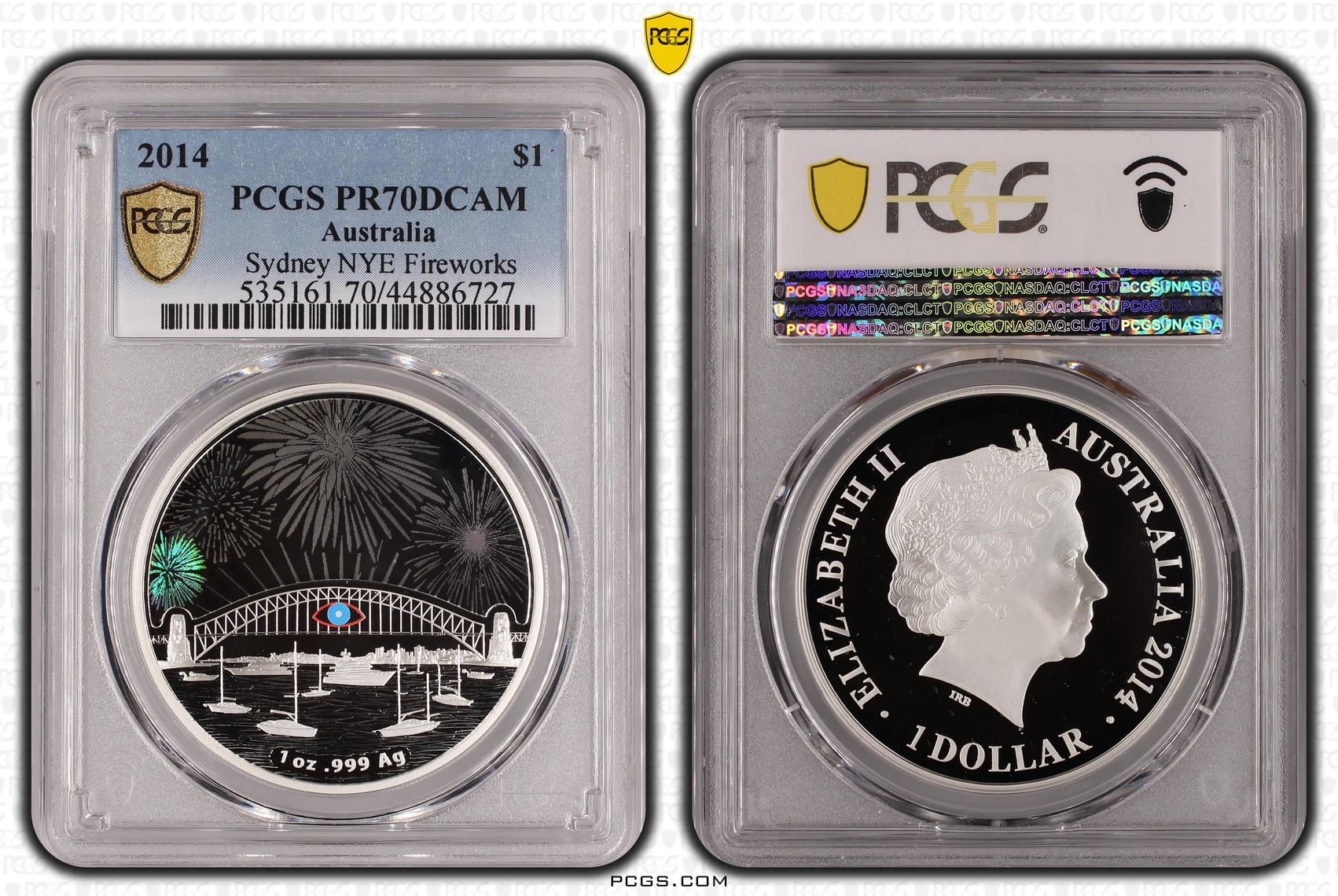 2014 Australia One Dollar, $1 Silver Proof Sydney NYE Fireworks PCGS - PR70DCAM POP 6/0 -727