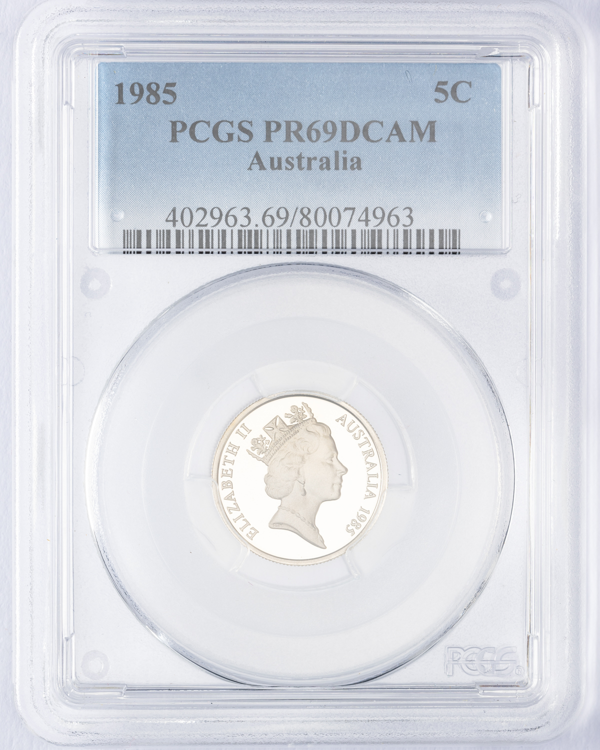 Elizabeth II, Five Cent, 1985, PCGS PR69DCAM