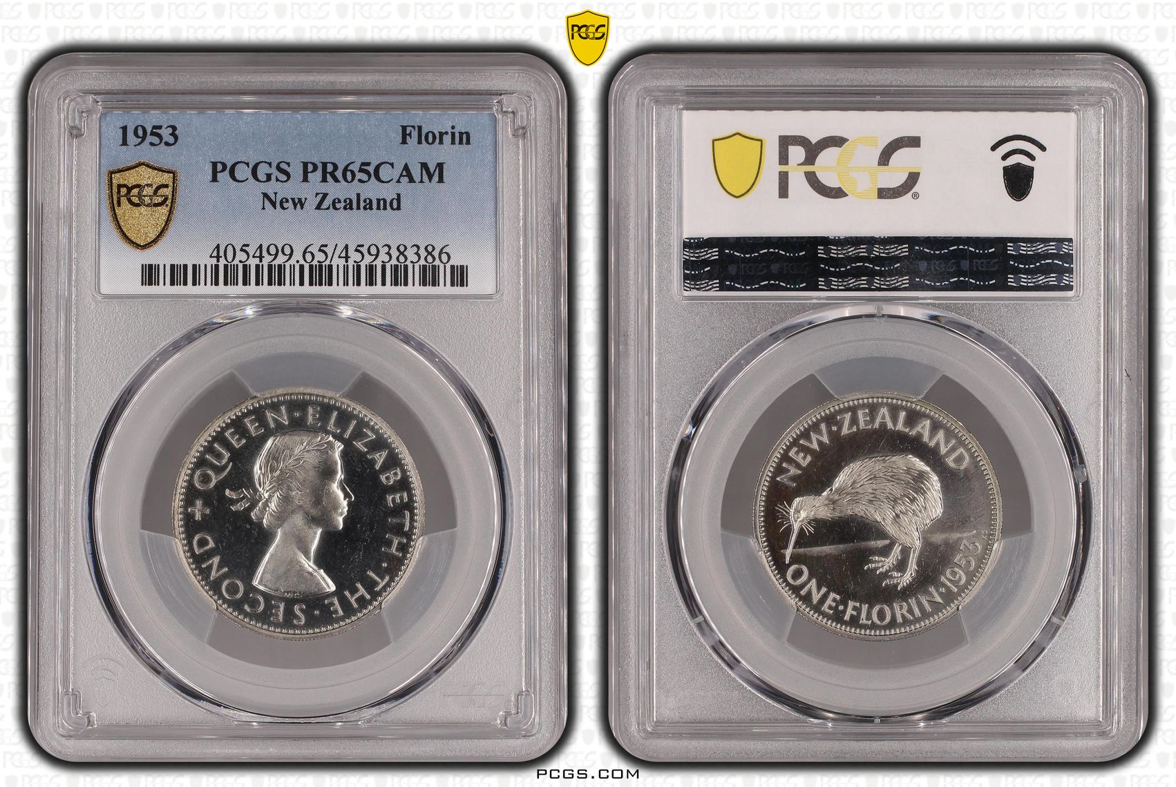 1953 New Zealand Florin PCGS - PR65CAM -386