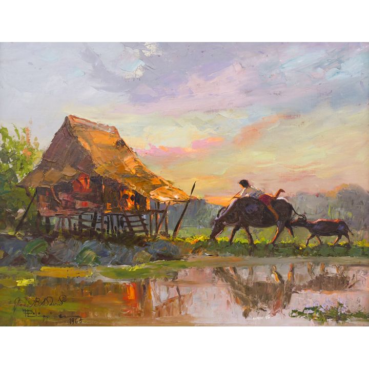 Jose David ''Bayanihan'' 1965 Oil on Board