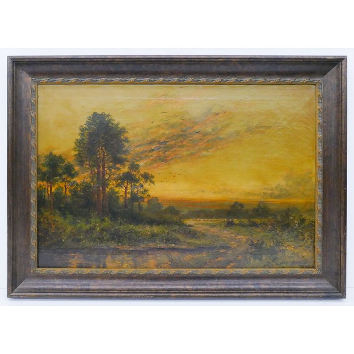 Edward Charles Hamblin (1833-1902 United Kingdom) Landscape at Dusk Oil on Canvas.