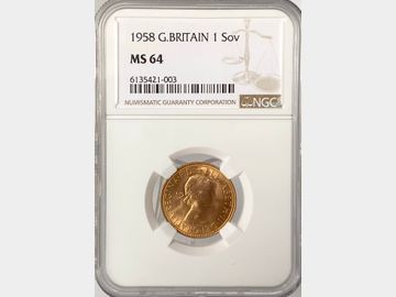 1958 ELIZABETH II PRE-DECIMAL GOLD SOVEREIGN MS64