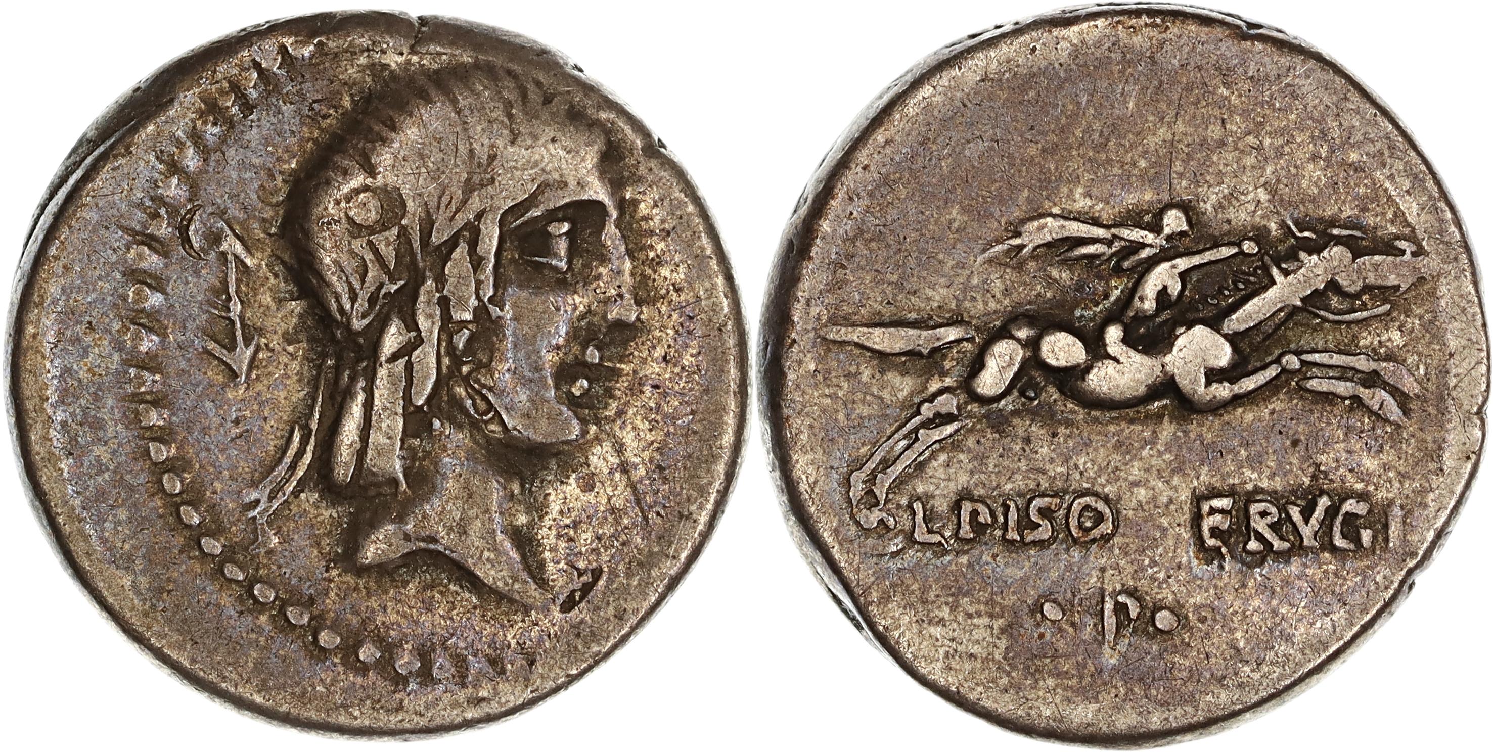 Roman Republic, L. Calpurnius L.f. L.n. Piso Frugi, Silver Denarius, 90 BC, nVF