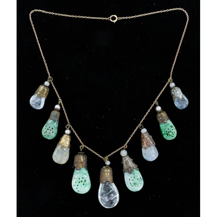 Chinese Qing Jade and Tourmaline Necklace