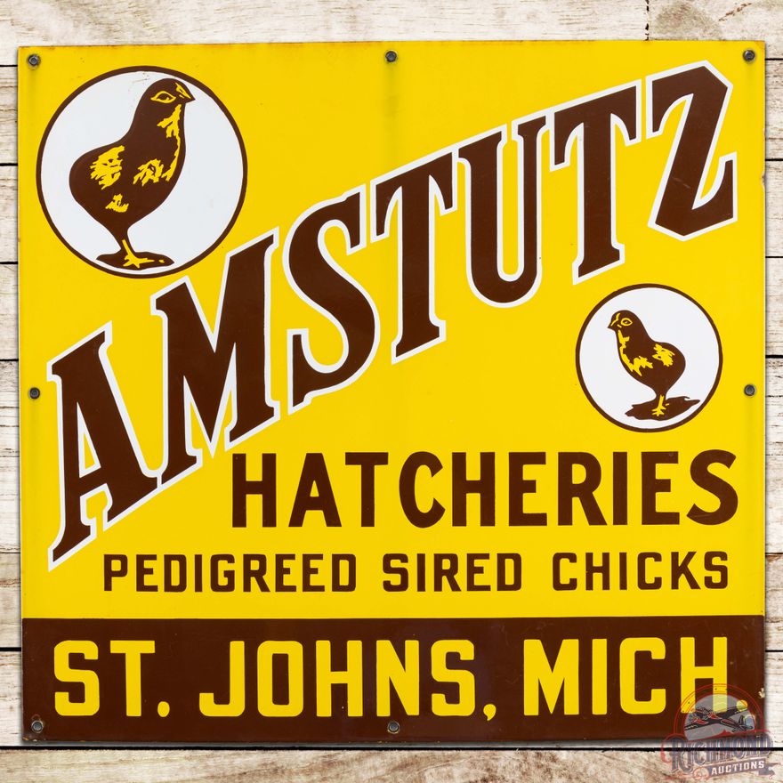 Unique Amstutz Hatcheries Sired Chicks St. Johns Michigan DS Porcelain Sign