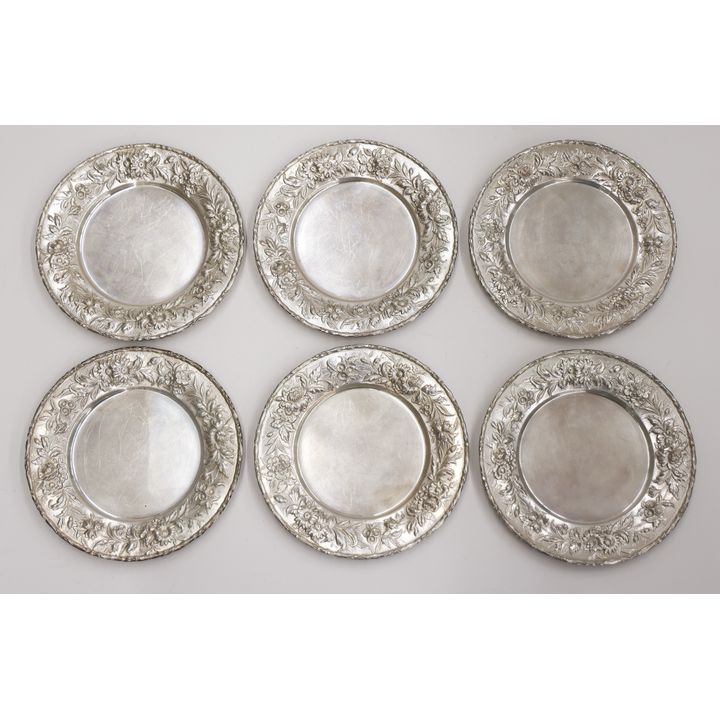 Set 6 Kirk & Son Repousse Sterling Bread Plates