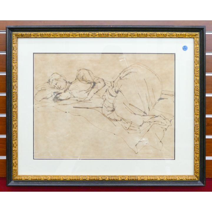 William Tunberg ''Reclining Female'' Ink on Paper Framed