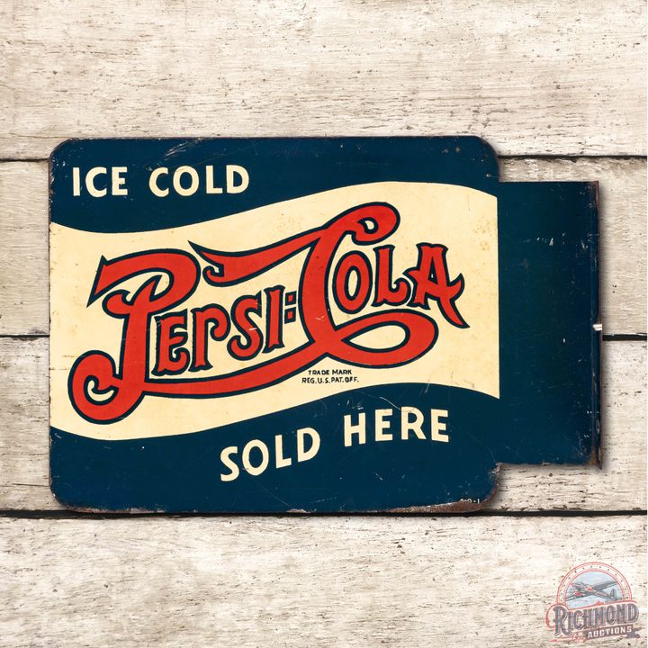 1940 Ice Cold Pepsi Cola Sold Here Metal Flange Sign TAC 7.25