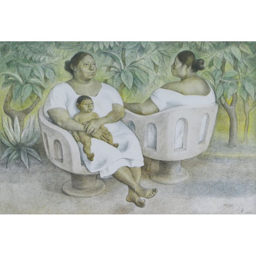 Francisco Zuniga ''Yucatecas en el Parque'' 1986 Lithograph