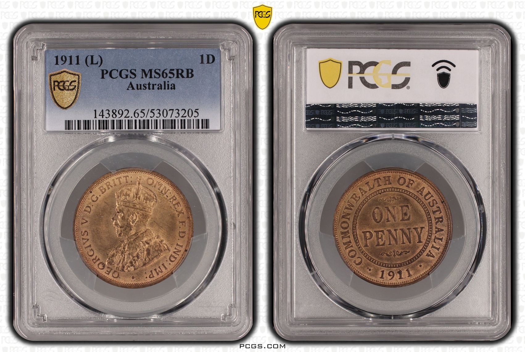 George V, Penny, 1911, PCGS MS 65RB