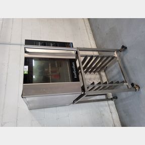 Moffat E32D4 Turbofan oven on mobile tray rack stand