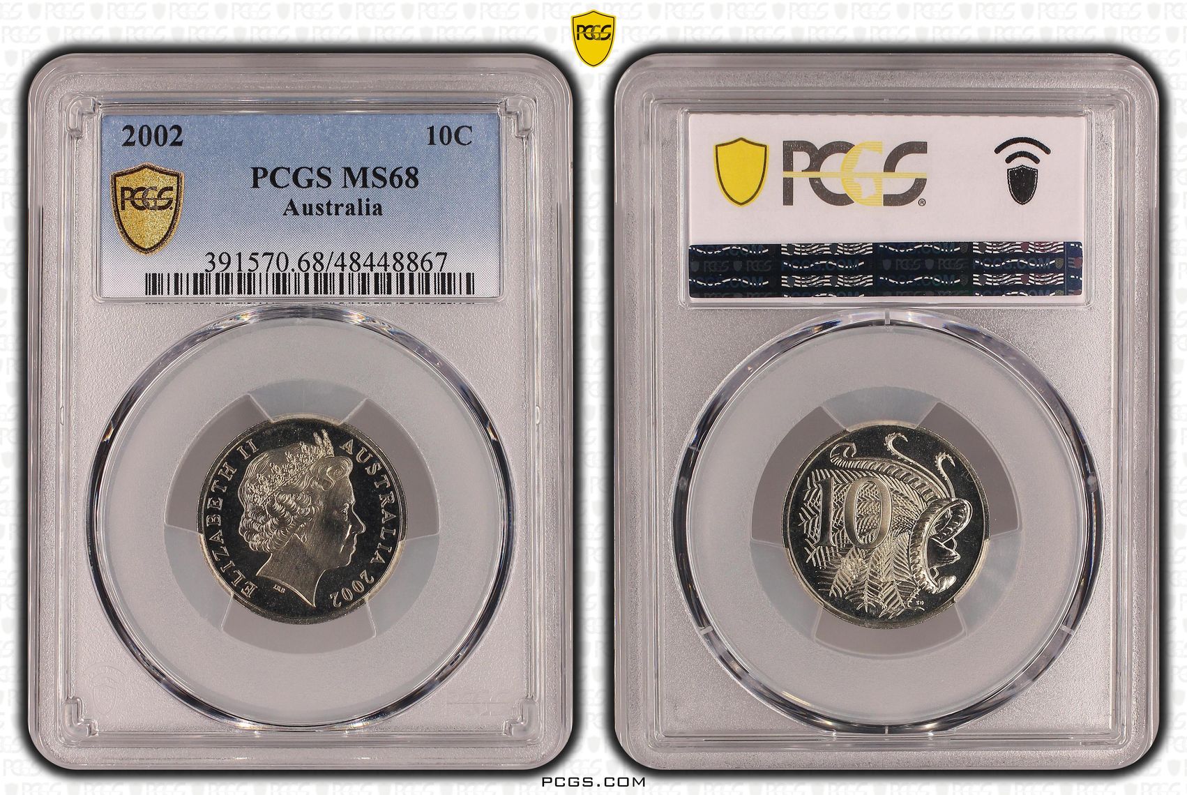 , Ten Cent, 2002, PCGS MS68