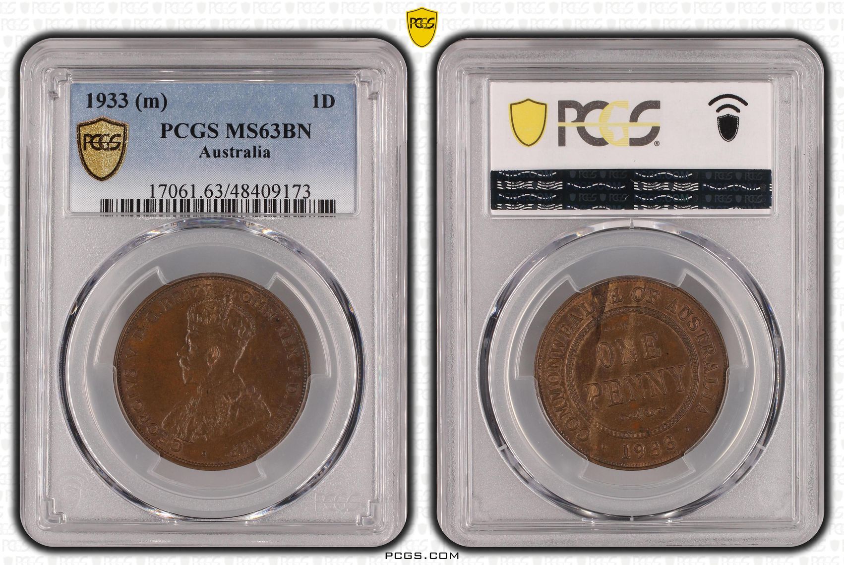 George V, Penny, 1933, PCGS MS63BN