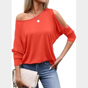 WOMEN'S COLD SHOULDER LONG SLEEVE TUNIC TOPS LOOSE CASUAL OFF SHOULDER ASYMMETRICAL OVERSIZED SHIRTS BLOUSES