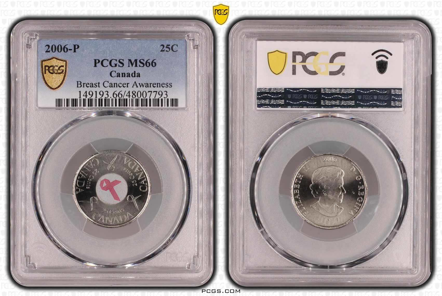 Canada, Breast Cancer Awareness , Twenty Five Cent, 2006-P, PCGS MS66