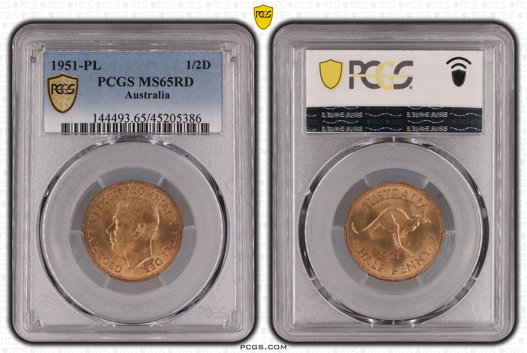 1951-PL Australia Half Penny PCGS - MS65RD -386