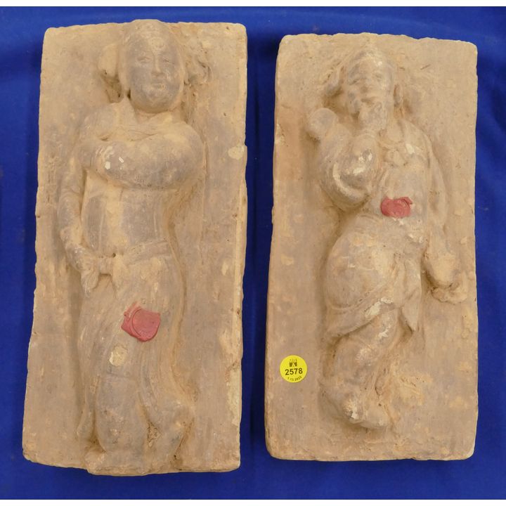 2pc Chinese Jin Dynasty Gray Tiles 12.5''x6''
