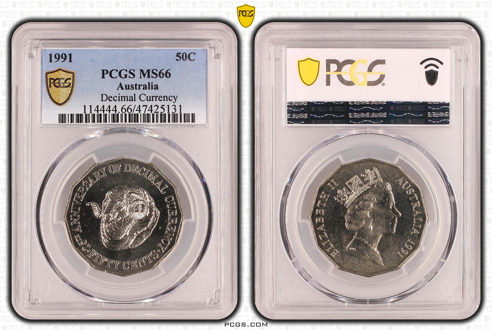 25th Anniversary Decimal Currency, Fifty Cent, 1991, PCGS MS 66