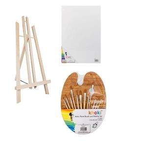 Art Set Paint Brush Palette Set A3 Canvas Wood Mounted Desk Easel Great gift set for the aspiring artist|
