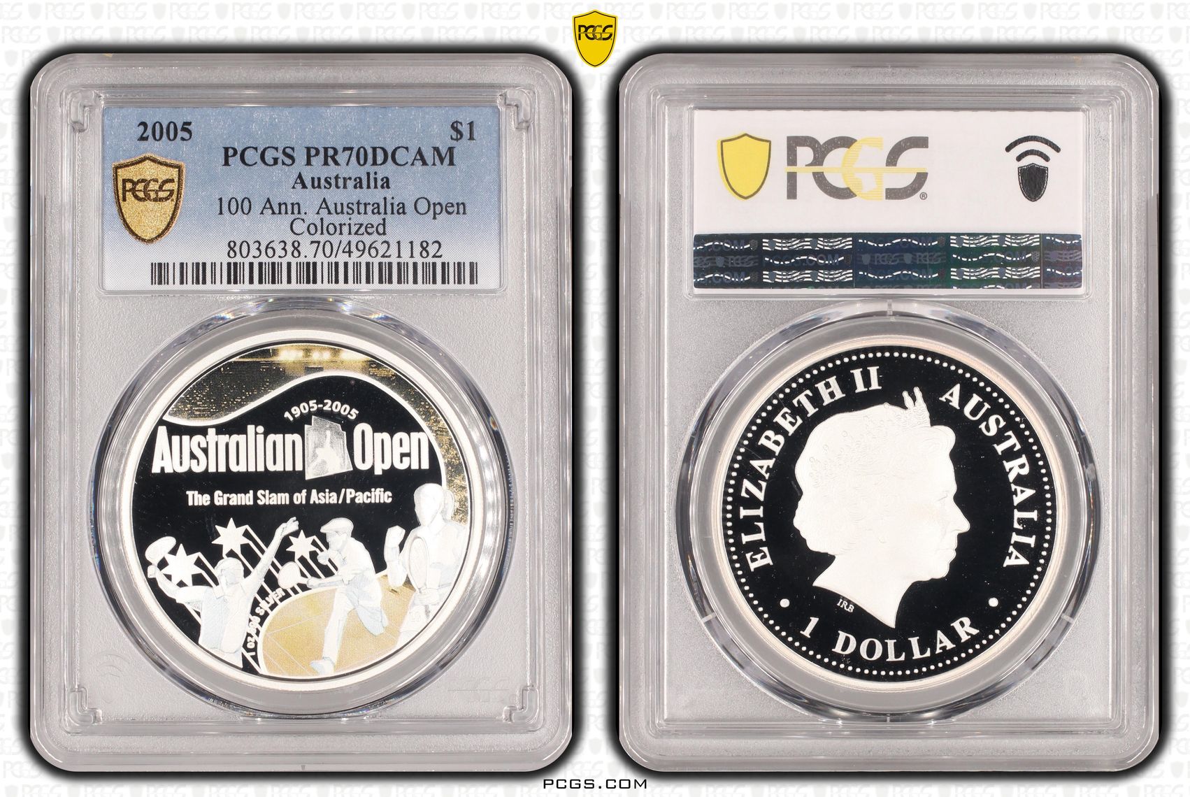 100 Ann. Australia Open Colorized, POP 3/0, One Dollar, 2005, PCGS PR70DCAM