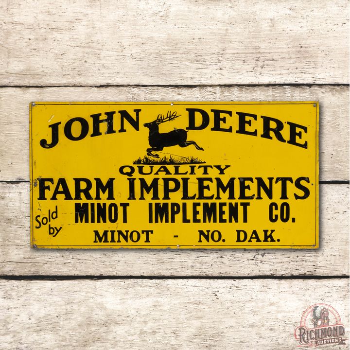 John Deere Leaping Deere Logo North Dakota Single Sided Metal Sign TAC 7