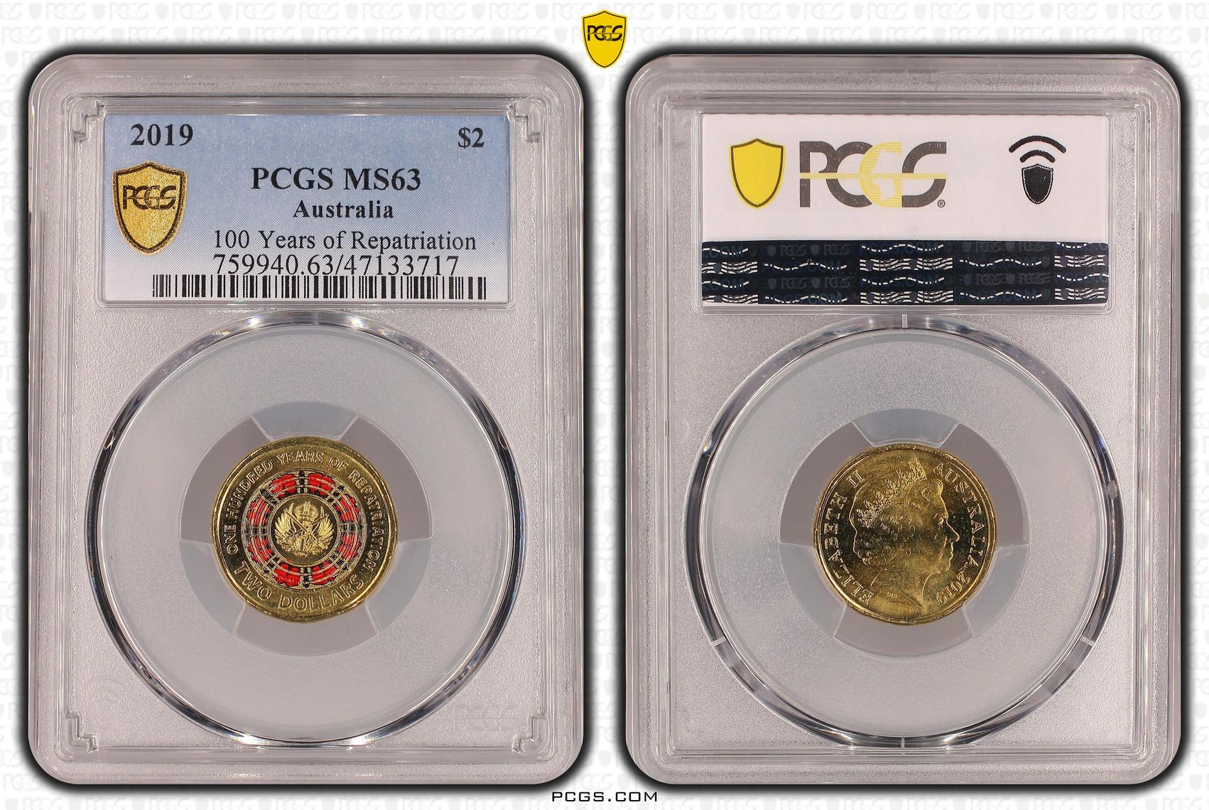 2019 Aus $2 100 Years of Repatriation - Colorized PCGS MS63