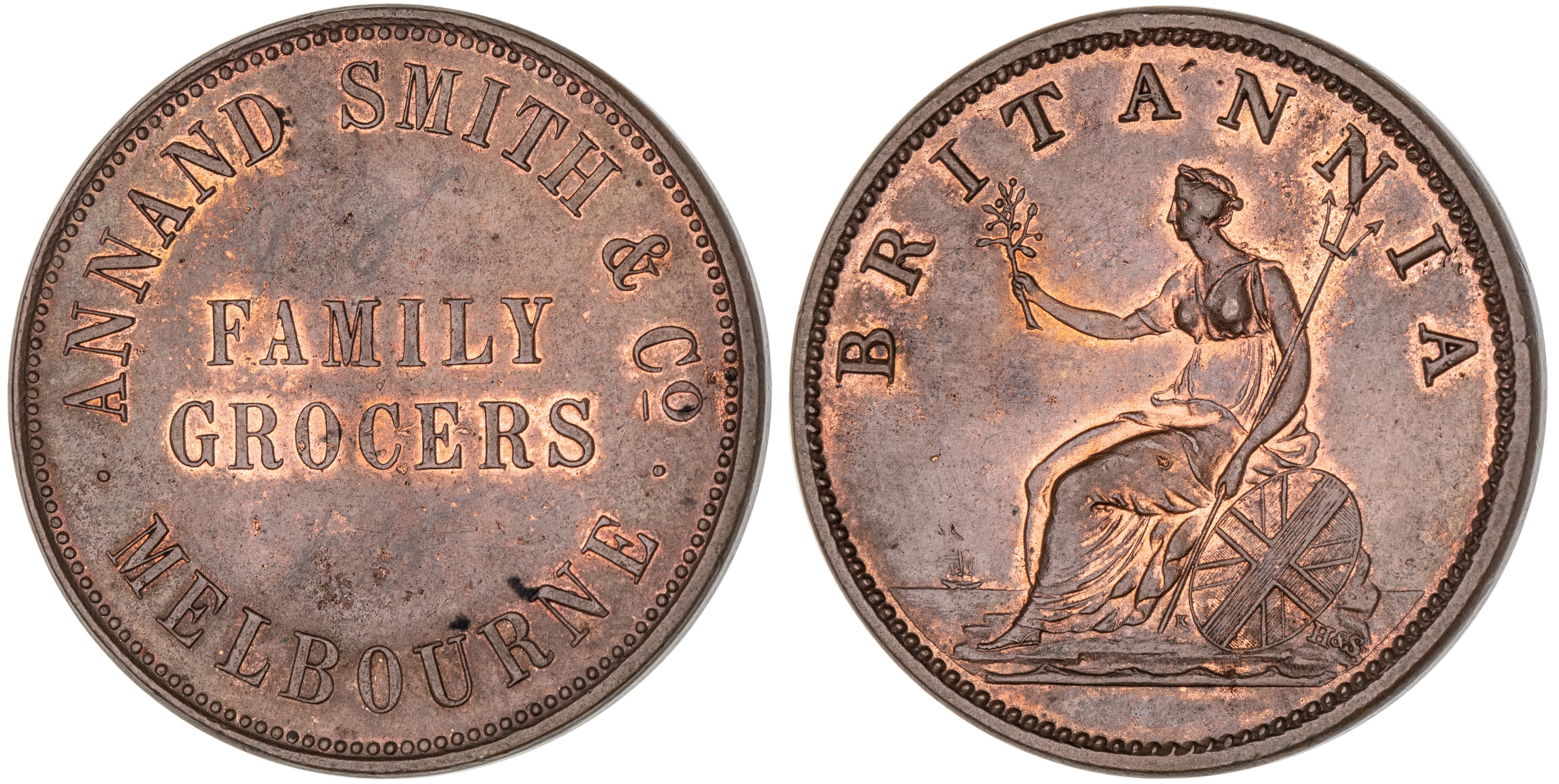 Melbourne, Victoria, Annand, Smith & Co., Penny, ND, aUNC