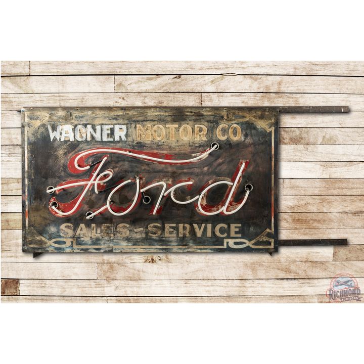 5' Wagner Motor Company Ford Sales & Service Double Sided Tin Neon Sign