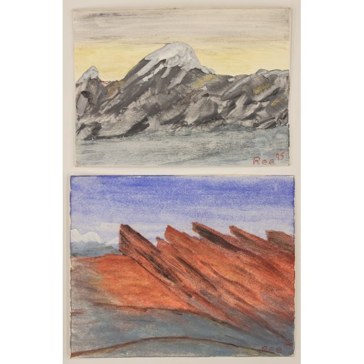 2pc Ree Brown Landscape Small Paintings 5.25''x6.5'' Largest