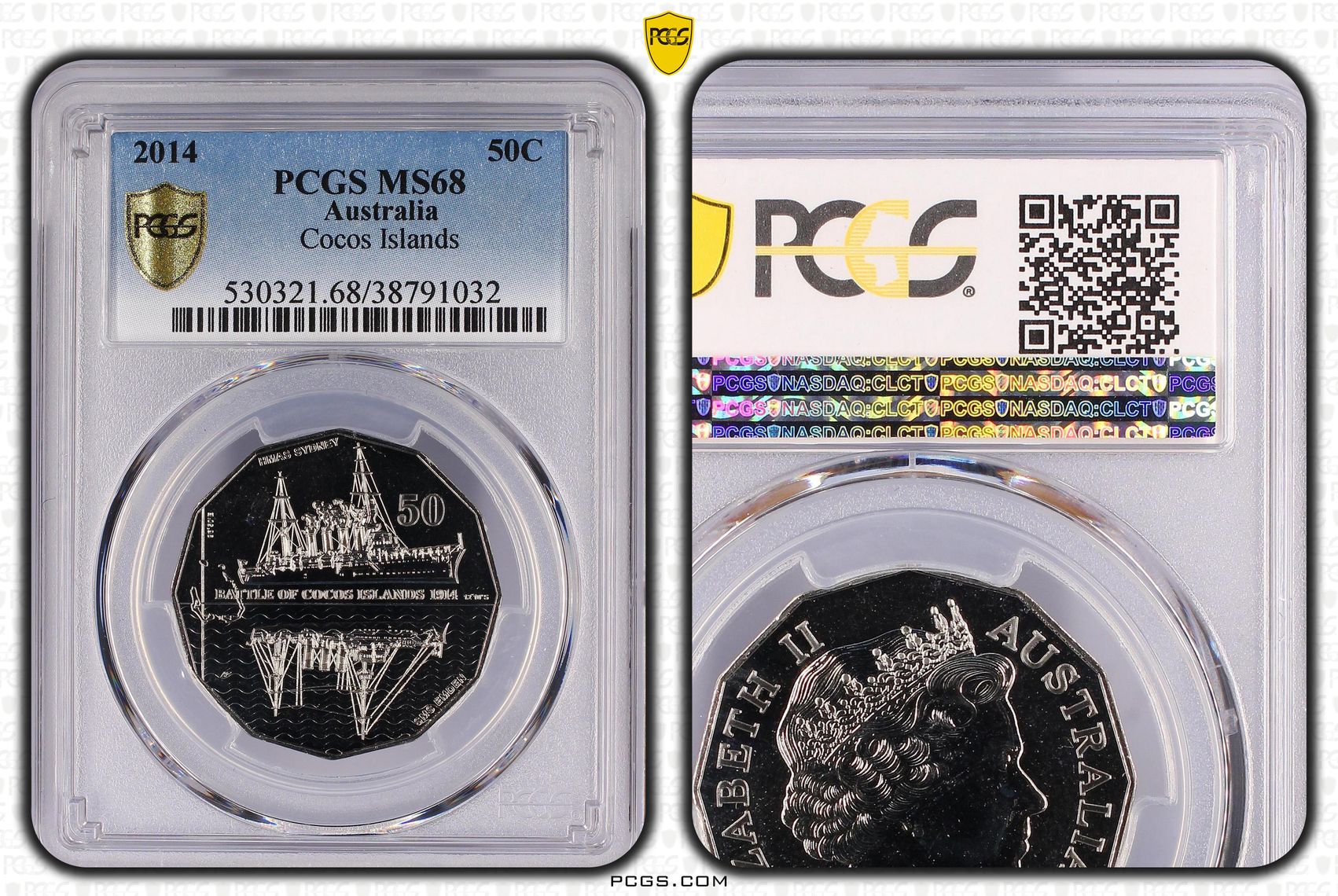 2014 Australia Fifty Cent, 50c Cocos Islands PCGS - MS68 -032