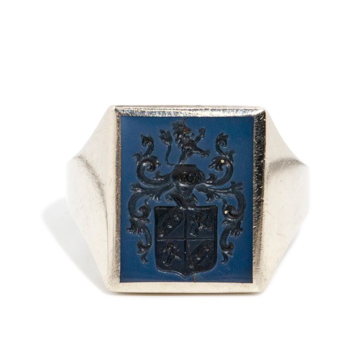 Vintage Agate Intaglio Crest Ring 14ct Gold