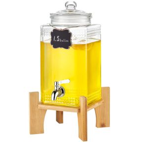VEVOR BEVERAGE DISPENSER, 1.5 GALLON DRINK DISPENSERS FOR PARTIES, GLASS JUICE DISPENSER WITH STAND, STAINLESS STEEL SPIGOT, ICED