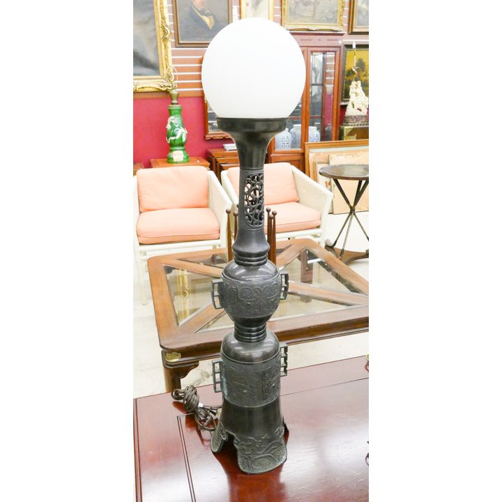 Old Japanese Bronze Archaic Tall Table Lamp- 40''